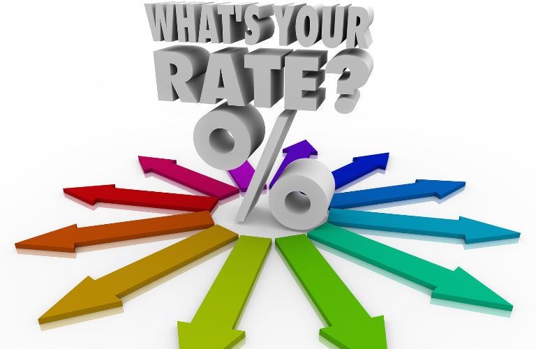 What's your rate text with arrows pointing away from a percentage sige