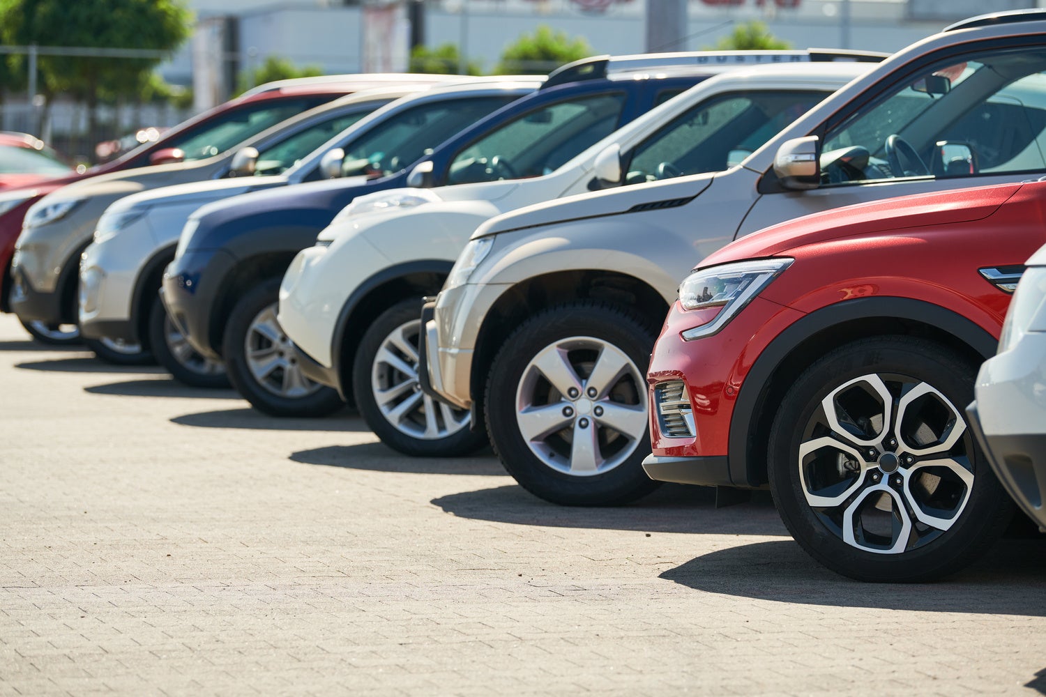 Used Cars lined up at used car dealer lot