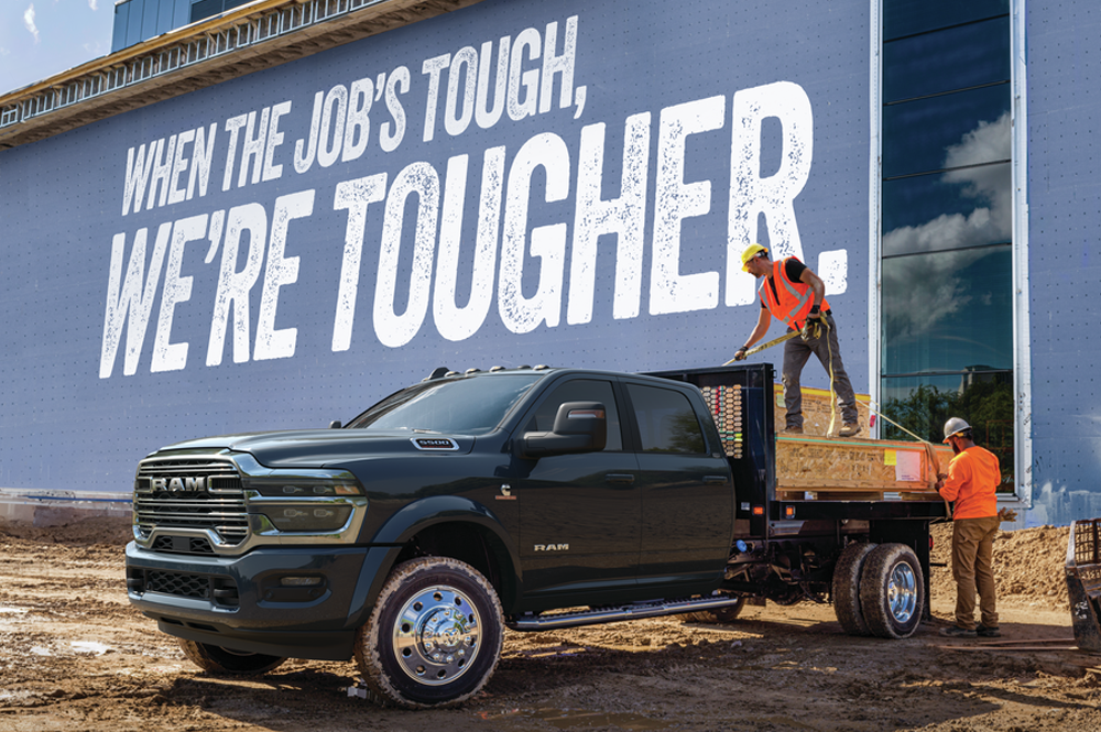Ram heavy-duty truck towing equipment at a construction site