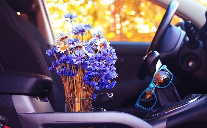 Flowers inside a car