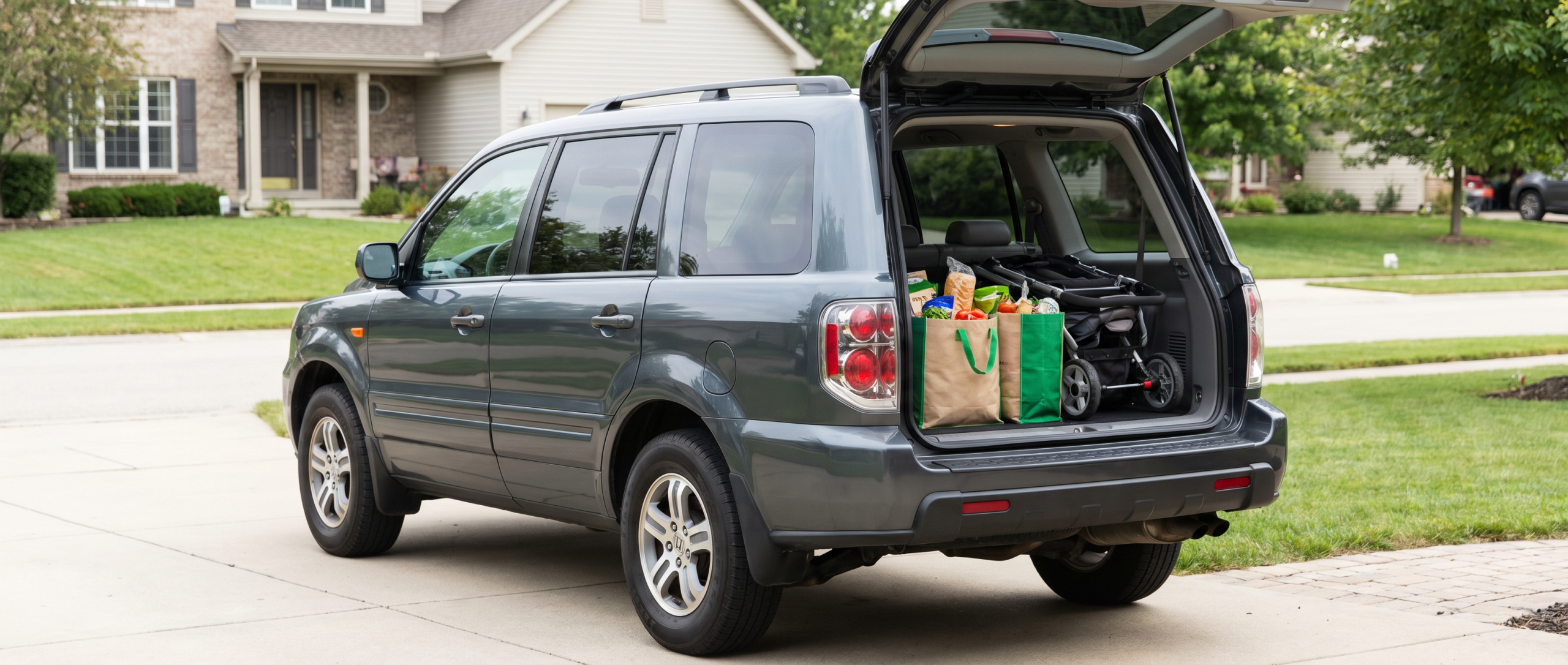 Pre owned Honda Pilot with open cargo tailgate in Hampstead