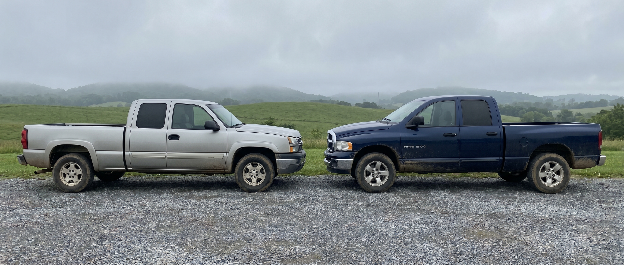 Used Silverado vs Ram 1500 towing trailer in Hampstead MD.