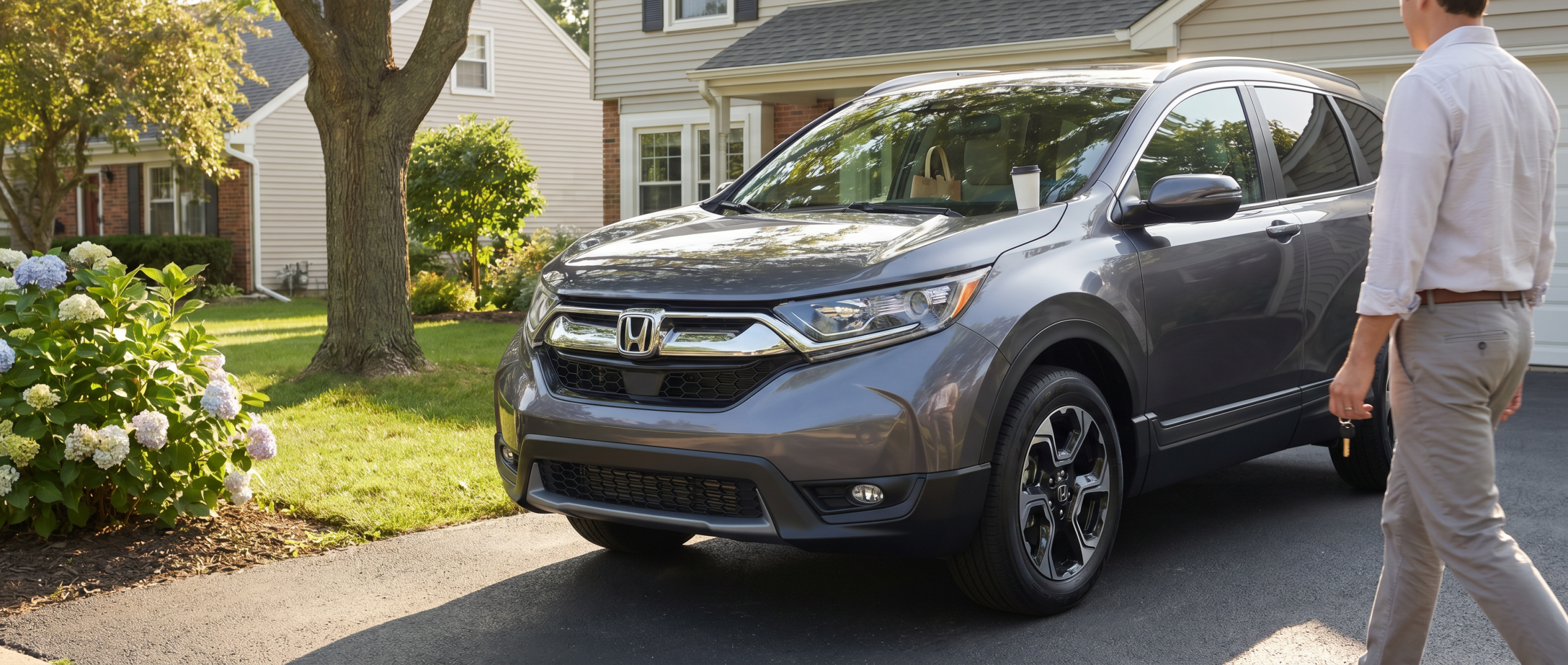 Pre-owned Honda CR-V optimizing fuel efficiency on a summer highway drive near Westminster.