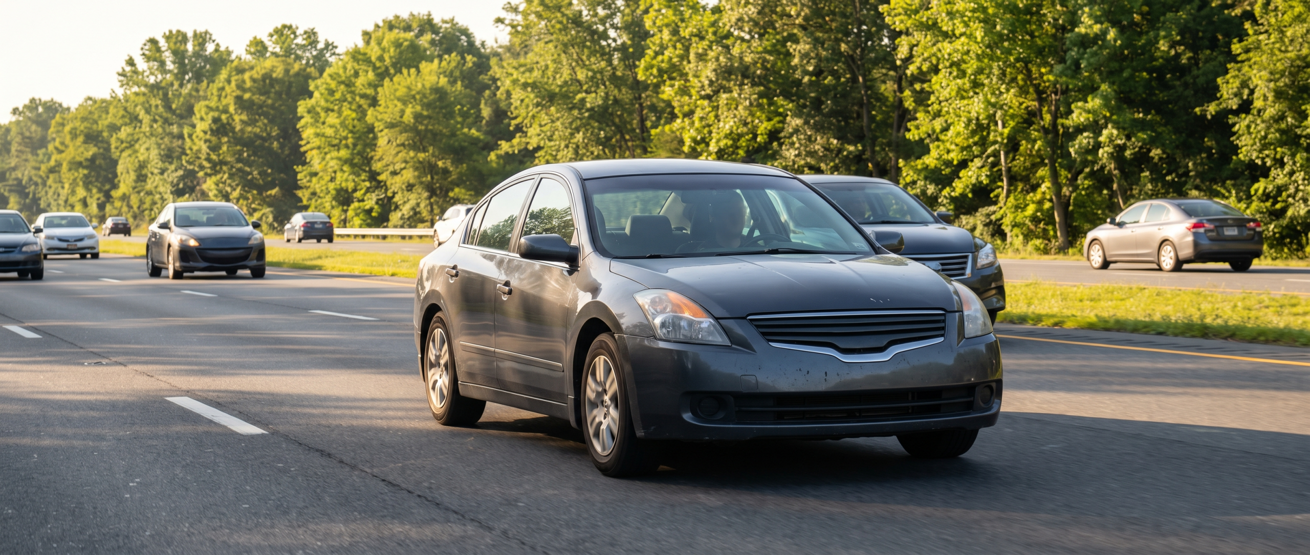 Pre owned Nissan Altima sedan driving on highway near Hampstead MD