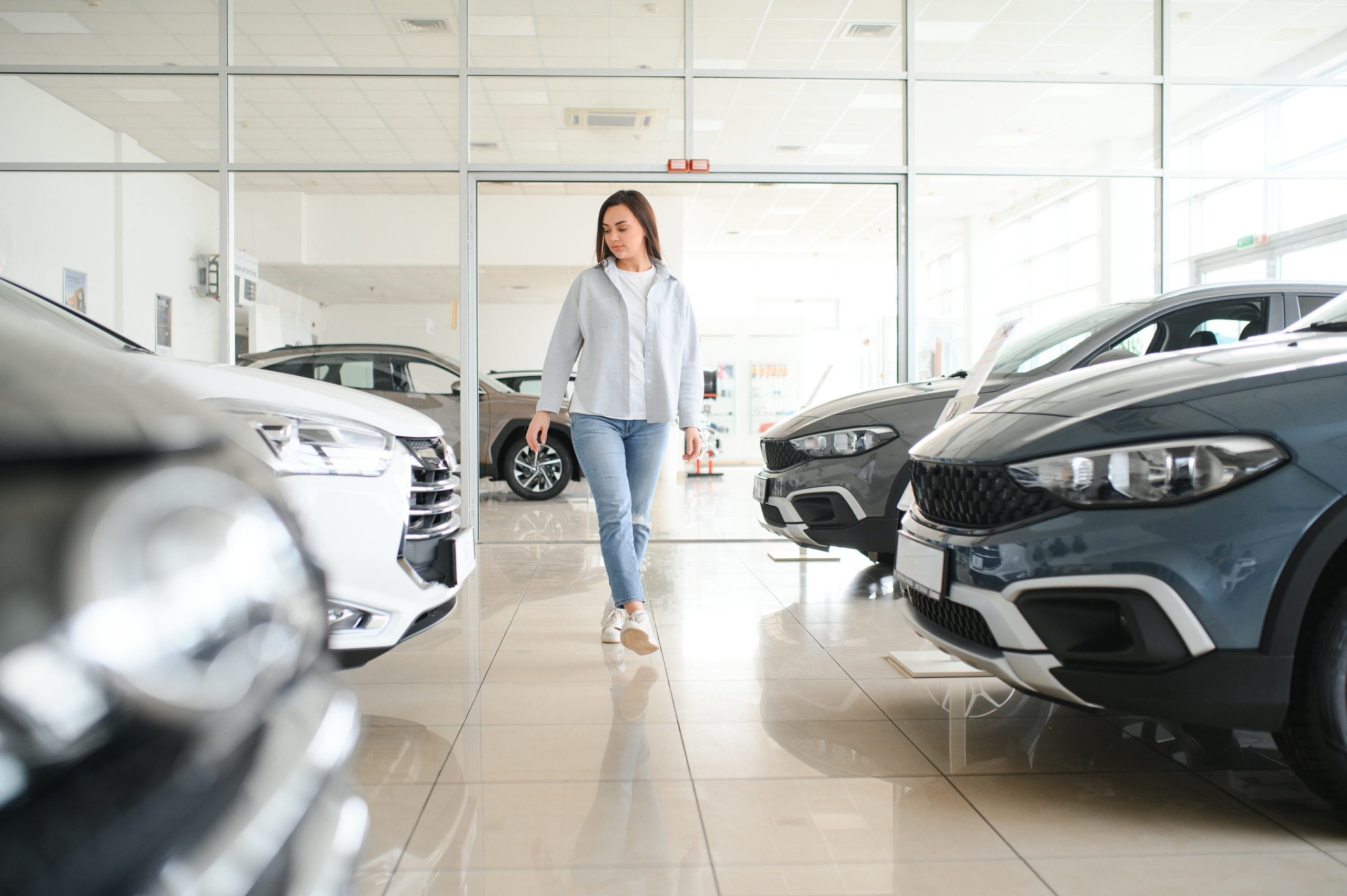 Woman Searching Used Cars near Yorkville, NY