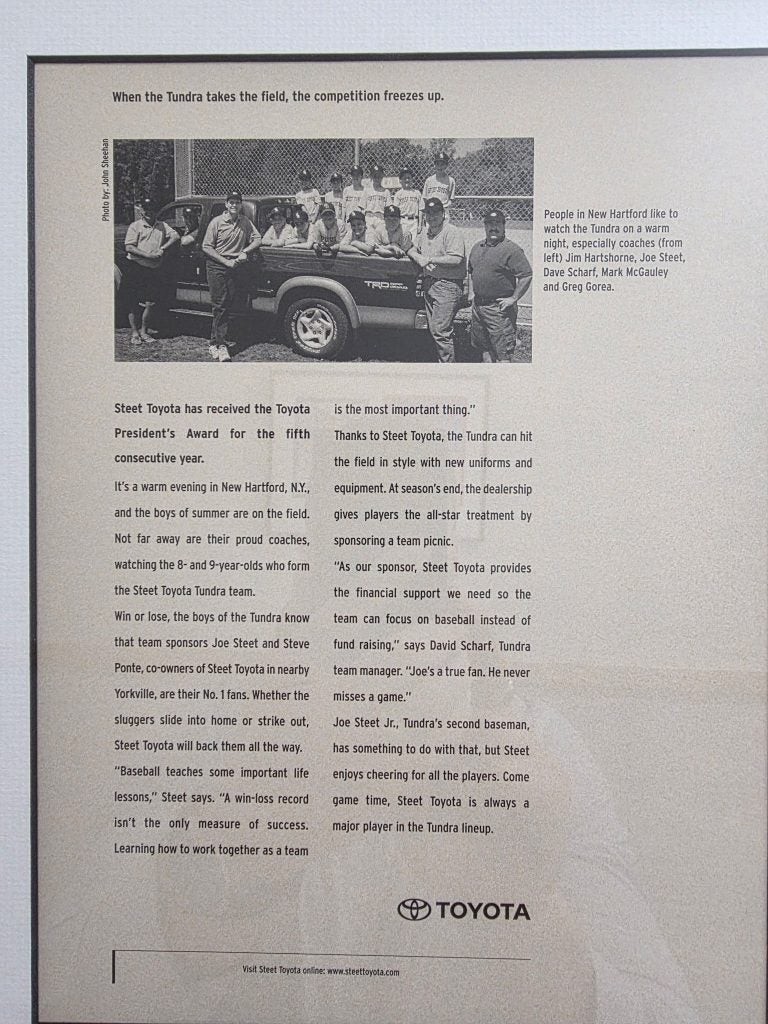 Joe Steet Jr. on the original Steet Toyota baseball team for New Hartford!