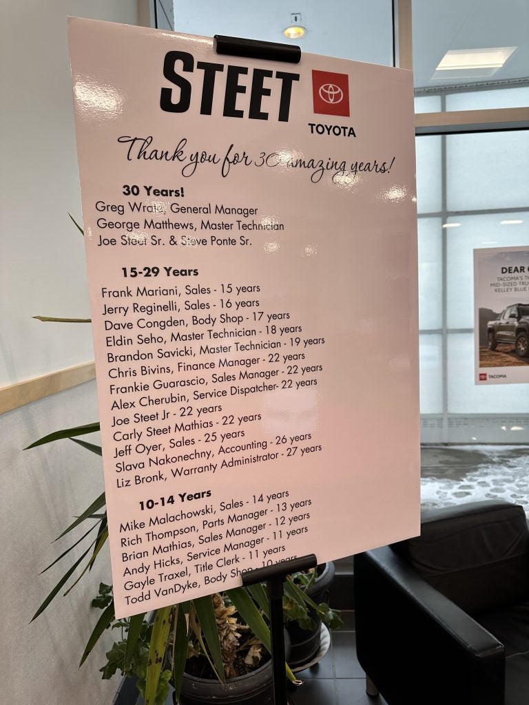 Steet Toyota of Yorkville Employee Milestone Poster