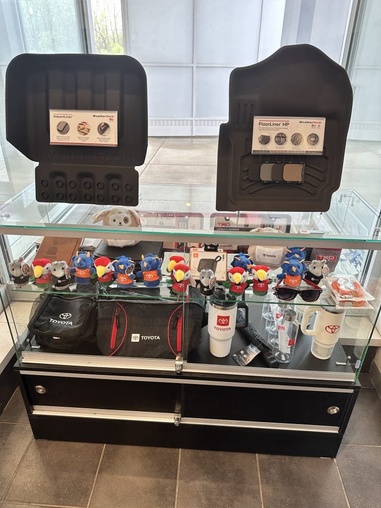 Toyota accessories at Steet Toyota of Johnstown- floor mats, stuffed animals, coffee mugs and more!