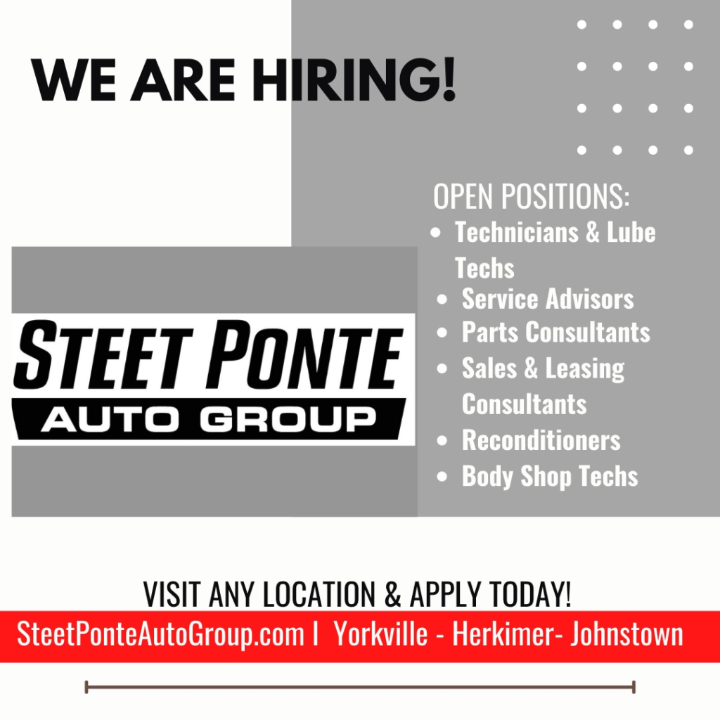 We're Hiring at Steet Toyota of Johnstown and the Steet Ponte Auto Group!