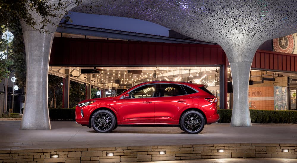 A red 2025 Ford Escape ST-Line.