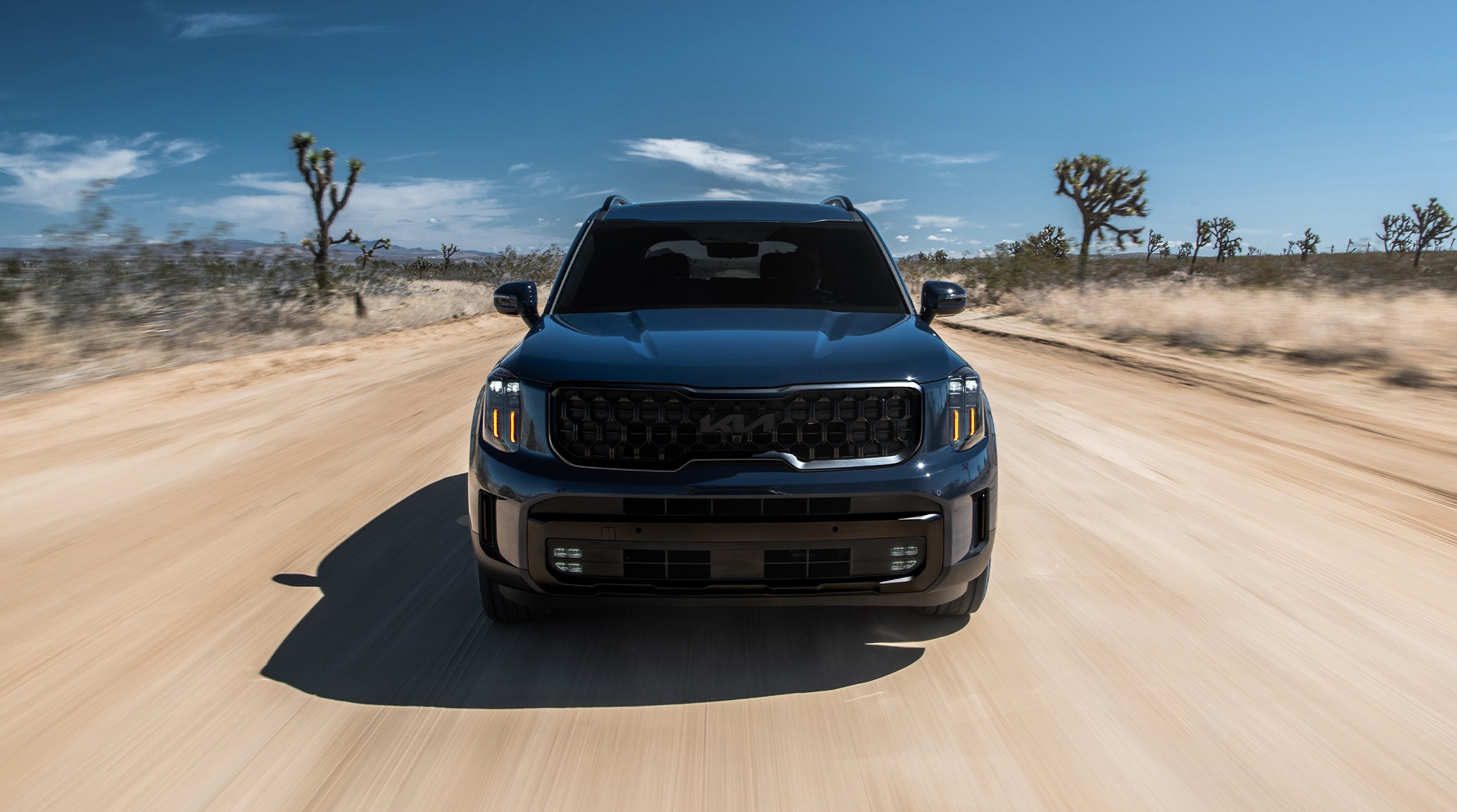 Black 2025 Kia Telluride for sale near Bloomingdale driving down a road.