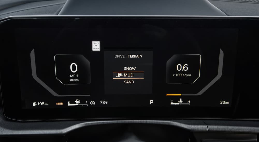 Digital gauge cluster showing drive terrain modes in a 2026 Kia Sportage