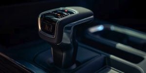Gear shifter of a 2025 Chevy Silverado 1500.