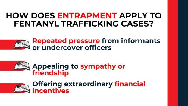 Red and white panels with icons of law books describing repeated pressure from informants, appealing to sympathy or friendship, and offering extraordinary financial incentives.