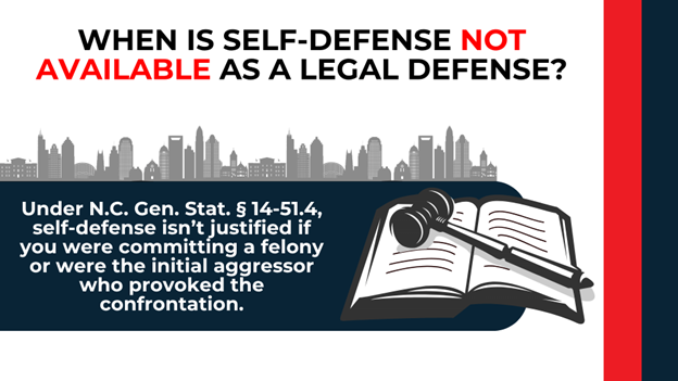 Gavel and book with text explaining exceptions when committing a felony or being the aggressor.