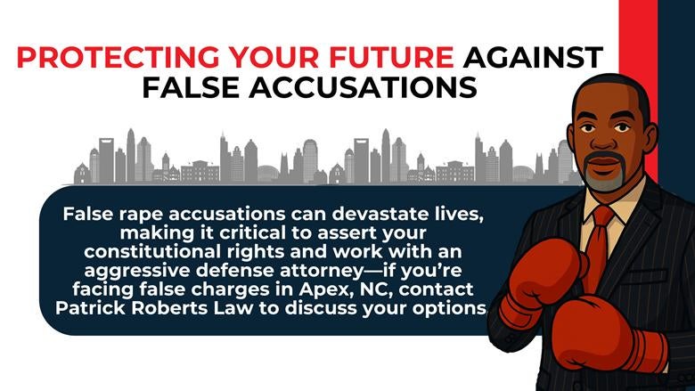 City skyline and attorney illustration emphasize asserting rights and building an aggressive defense against false accusations.