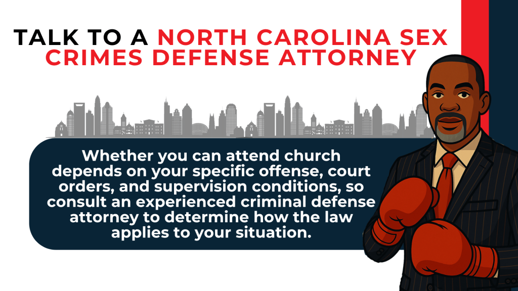 Attorney illustration with boxing gloves encourages legal guidance on church attendance and supervision rules.