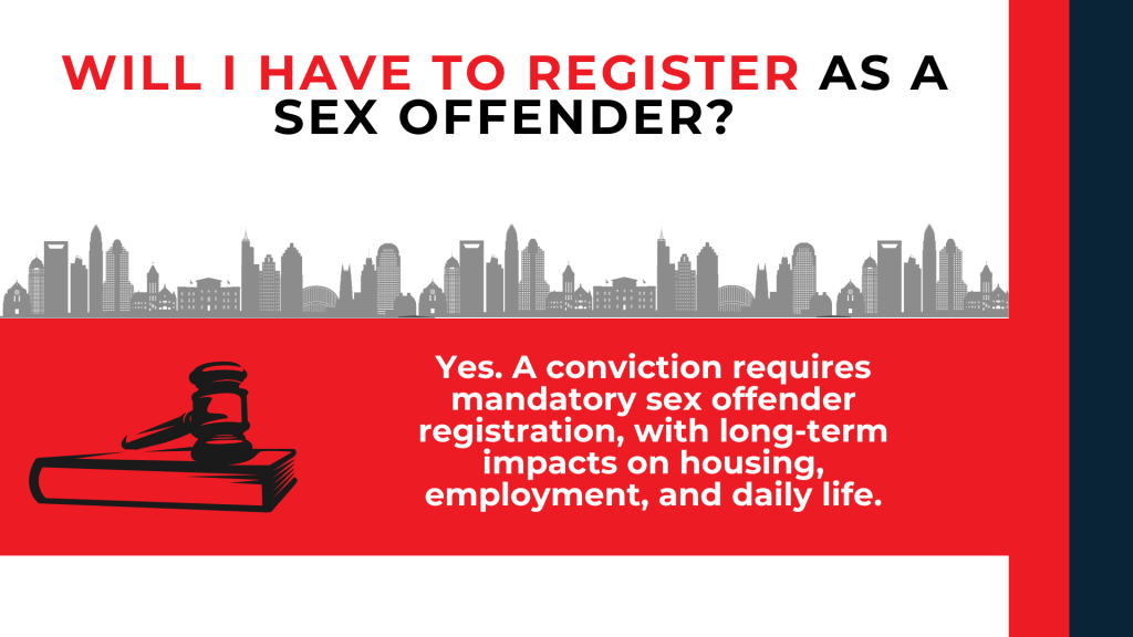 Gavel icon highlights mandatory sex offender registration and long-term impacts on housing and employment.