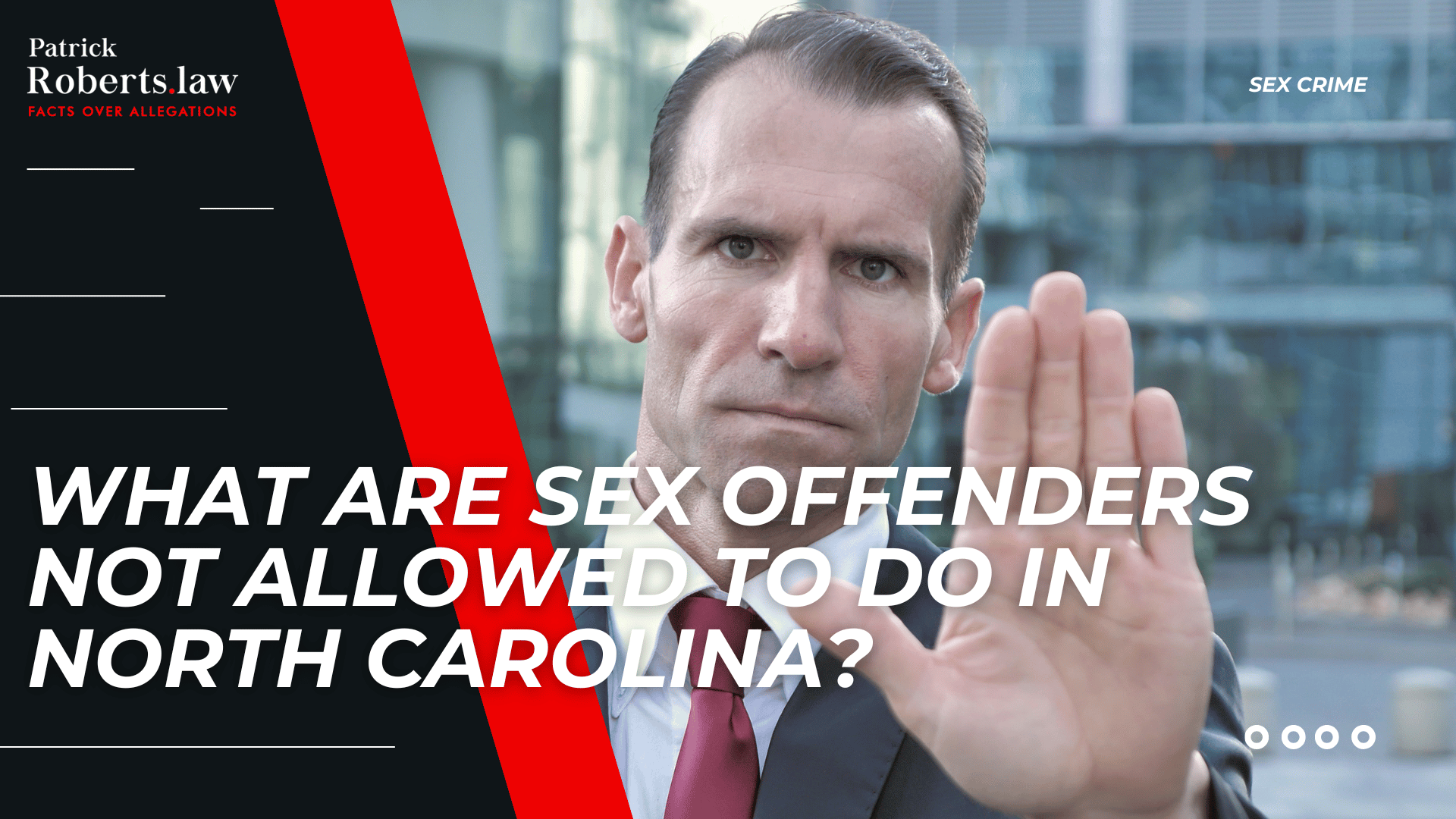 Businessman raises hand in stop gesture while introducing restrictions and prohibited activities in North Carolina.