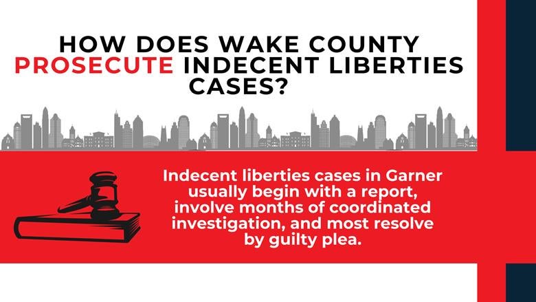Courthouse skyline and gavel emphasizing investigation timelines, reports, and plea-focused prosecution of indecent liberties cases.