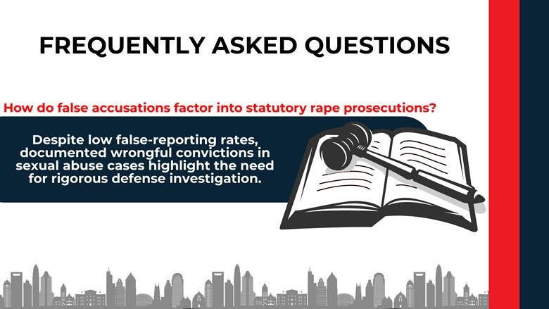 Open law book and gavel explain how false accusations and wrongful convictions affect statutory rape prosecutions.