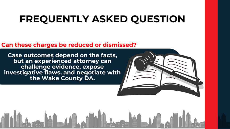 Question header with text panel explaining whether charges may be reduced or dismissed, paired with gavel and open law book icon.