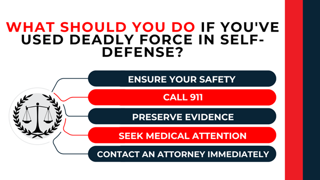 Scales icon beside action steps—call 911, seek medical help, preserve evidence, contact lawyer.