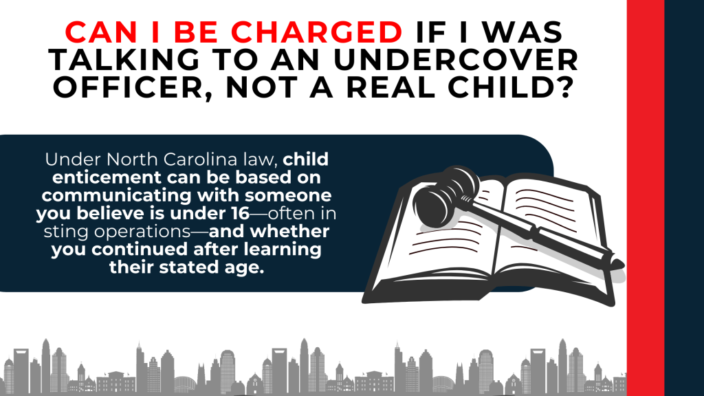 Gavel and open book icon with text explaining charges can apply when communicating with someone believed under 16