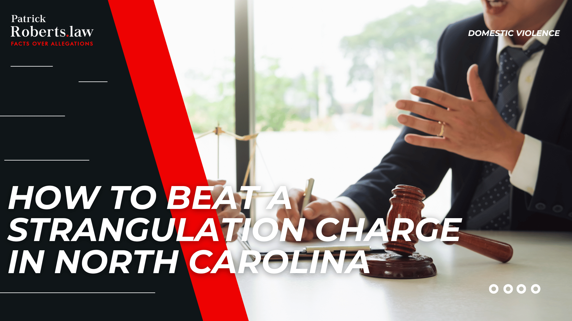 Attorney, gavel, and scales introduce legal defenses for North Carolina strangulation charges.