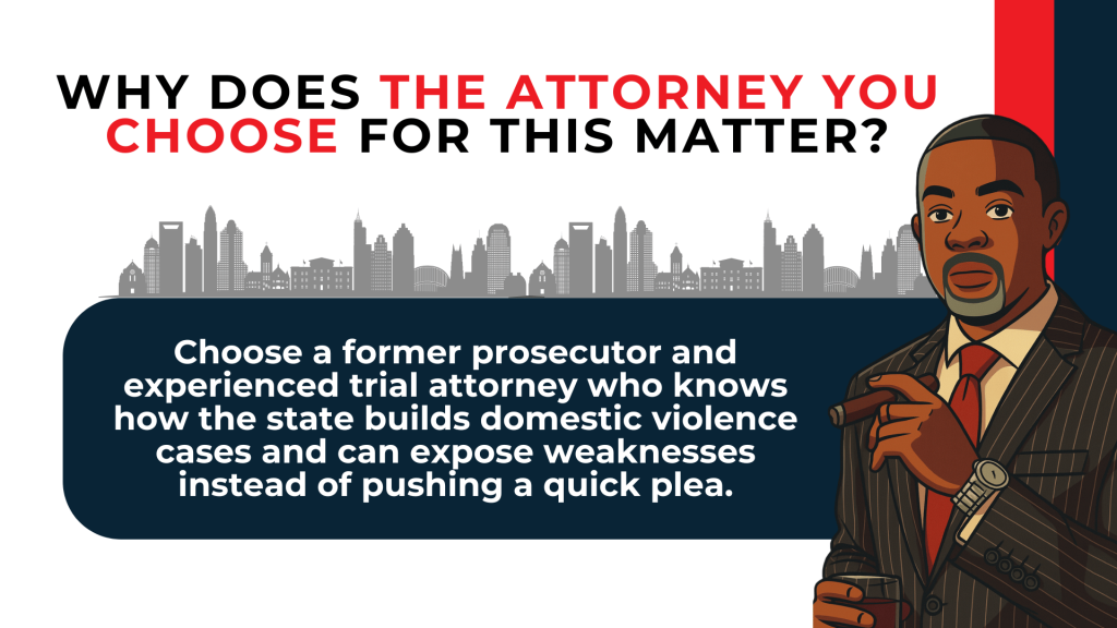 Attorney illustration highlights choosing an experienced former prosecutor to challenge weak domestic violence cases.