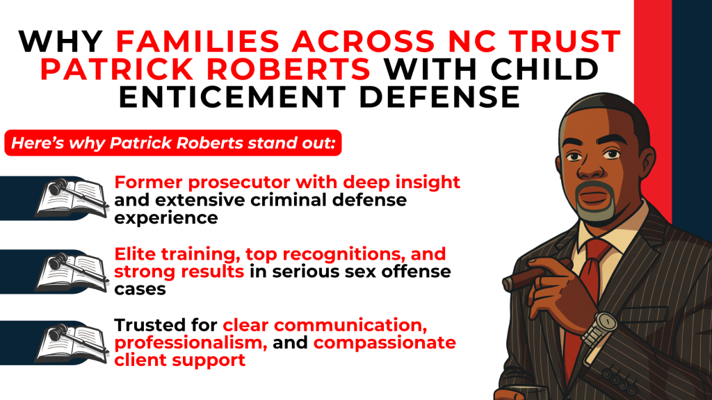 Attorney illustration with bullet points highlighting experience strong results and trusted client communication