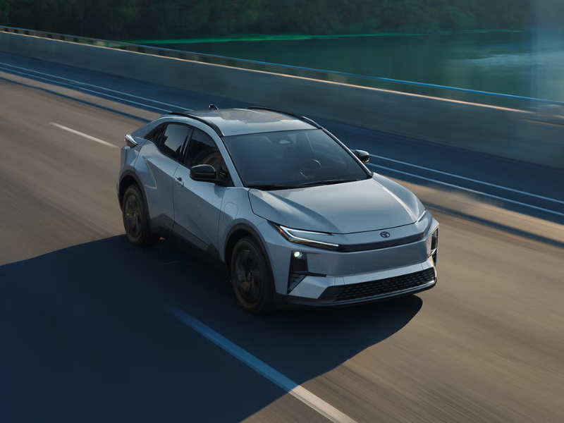 2026 Toyota C-HR electric SUV showing its sloped coupe-like roofline