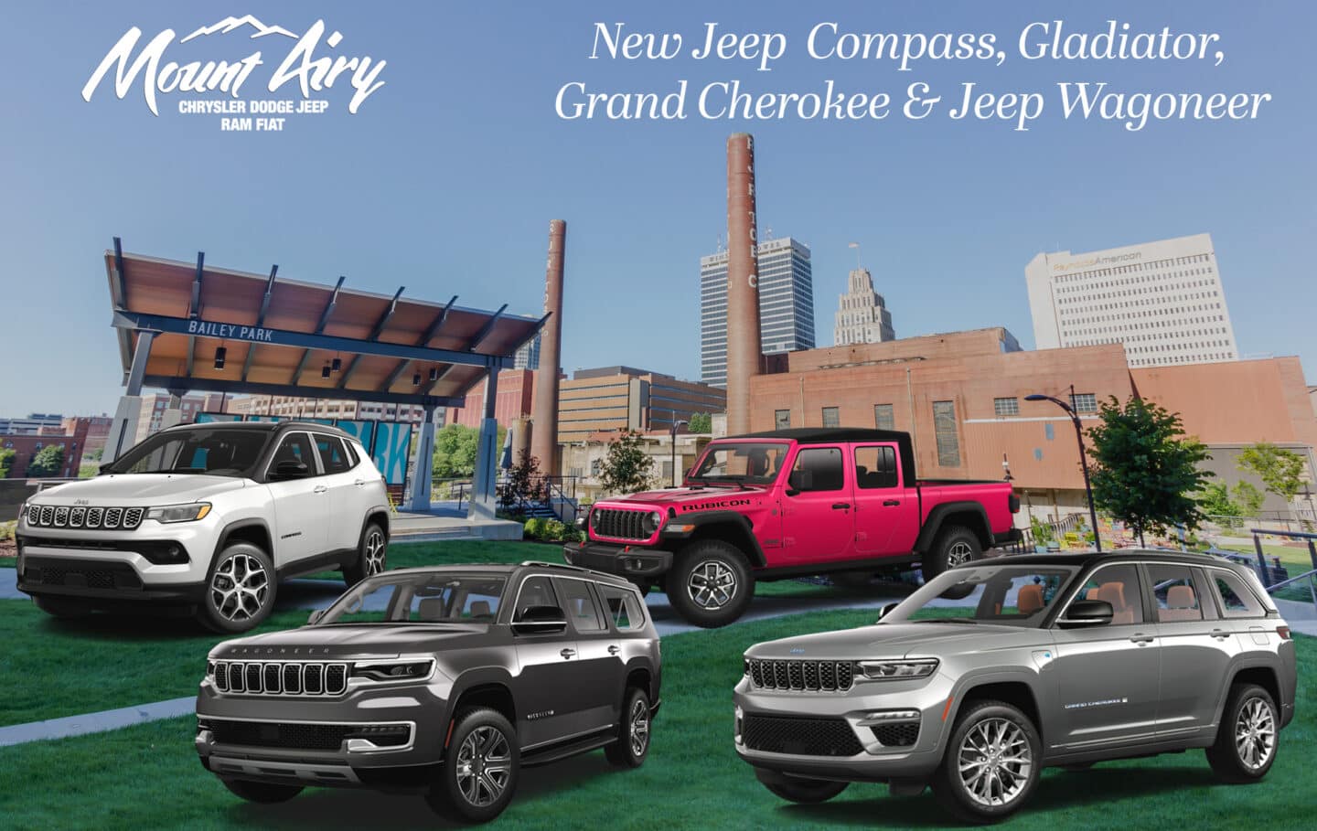 The New 2024 Jeep Compass, Gladiator, Grand Cherokee, &amp; Wagoneer at Mount Airy CDJRF near Winston-Salem in Mt. Airy, NC.