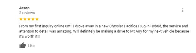 Jason is happy with Mount Airy Chrysler