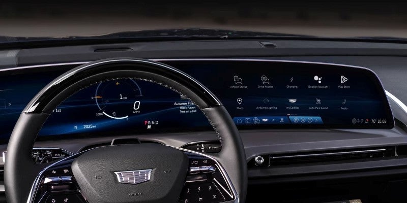 Wheel and dashboard of a 2026 Cadillac VISTIQ in Port Richey, FL.