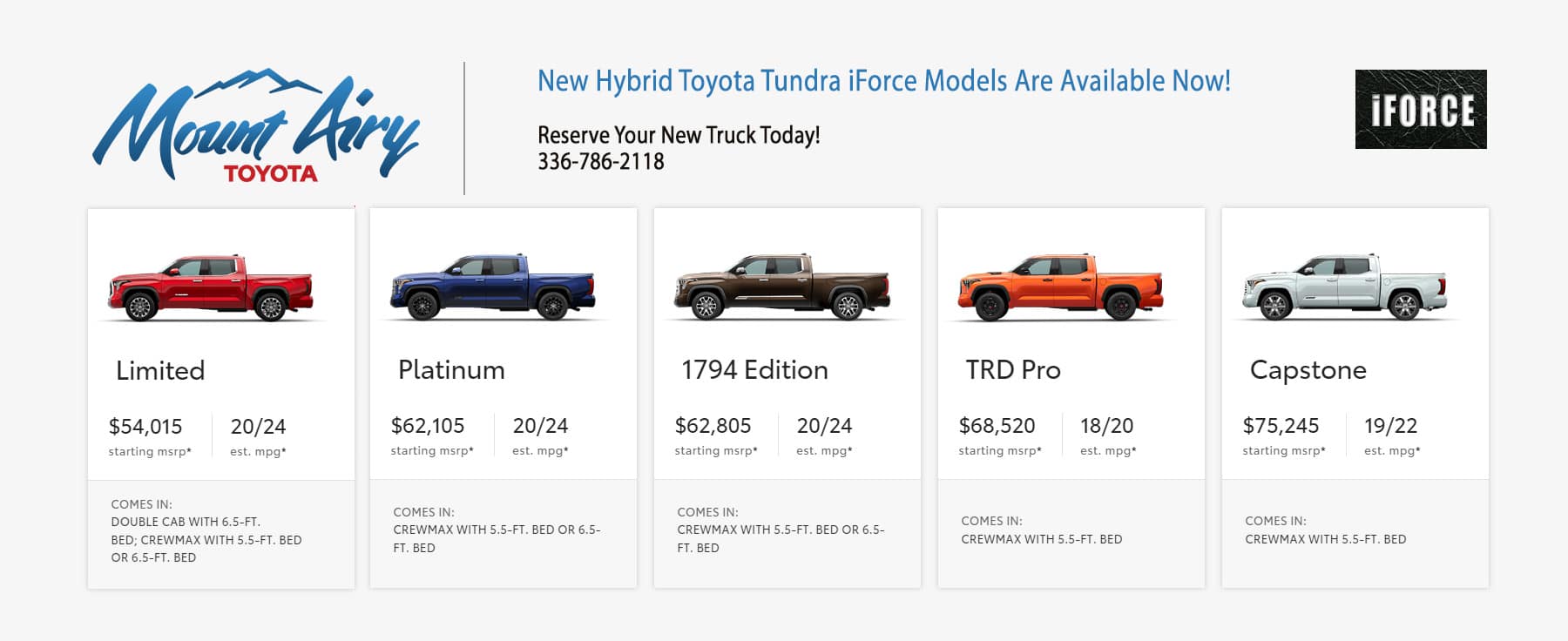 Toyota Tundra Pro iForce Hybrid Electric Truck at Mount Airy Toyota, NC