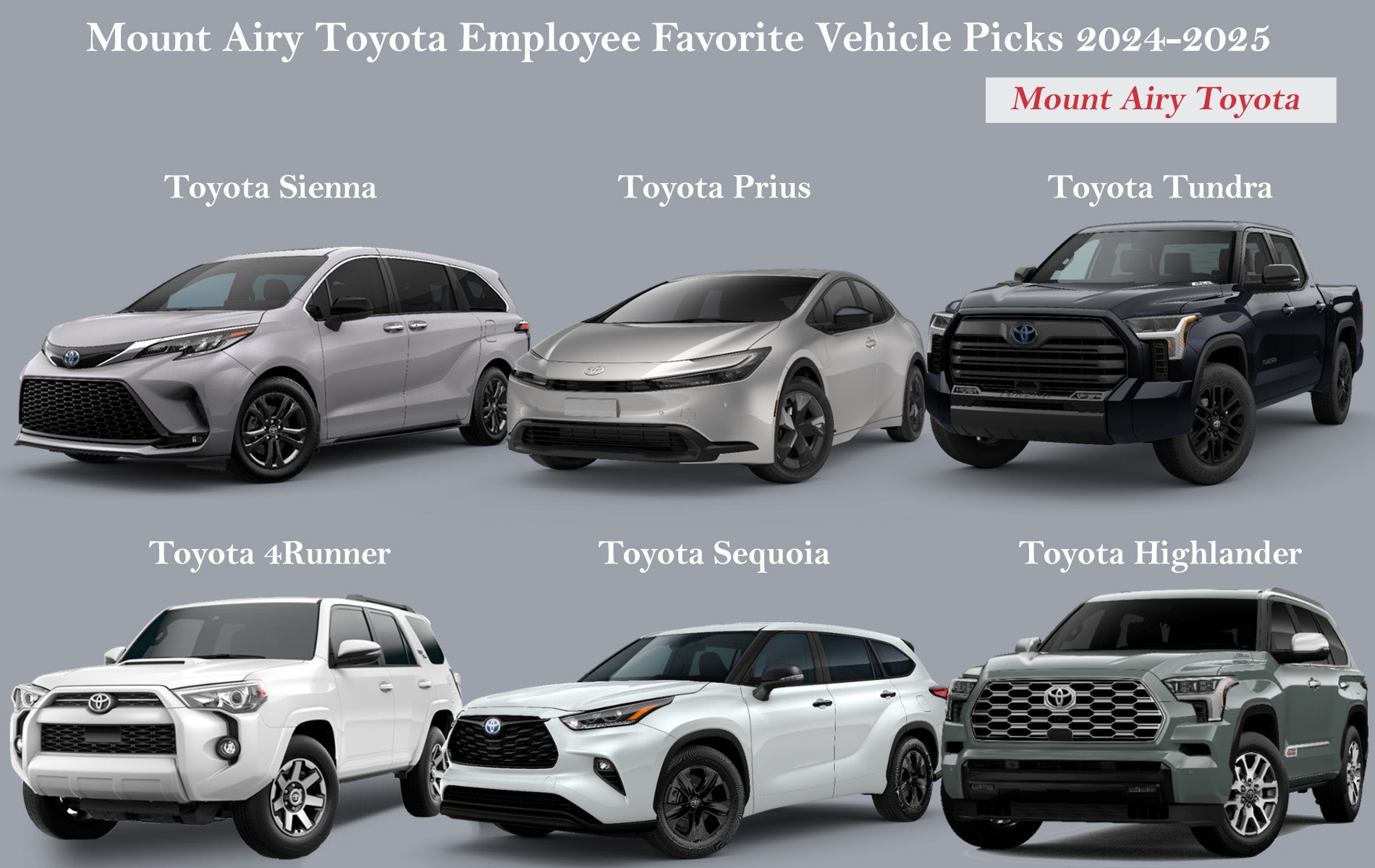 Mount Airy Toyota Employee Favorite Vehicle Picks for 2024-2025