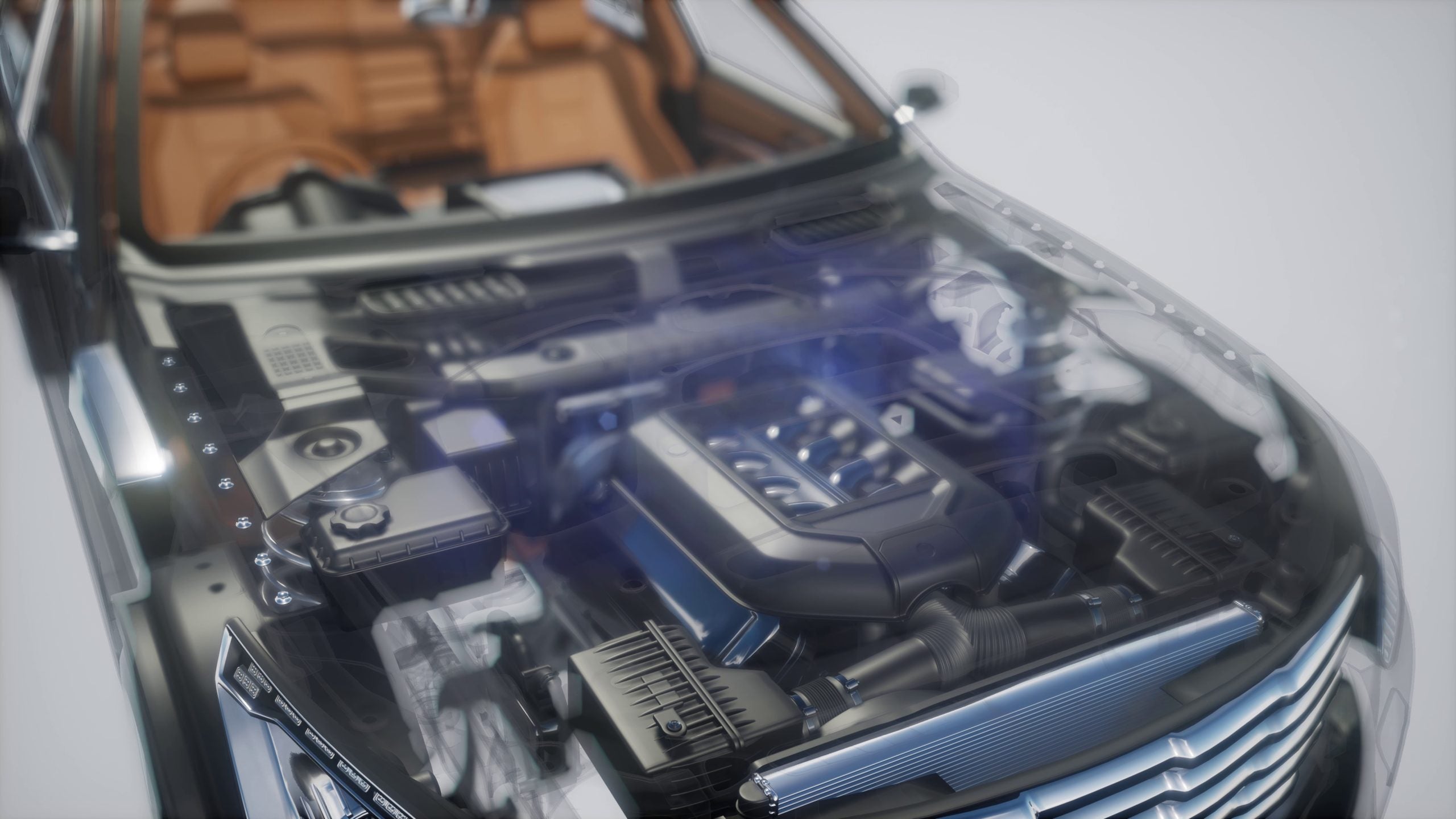 Car engine with drive belts