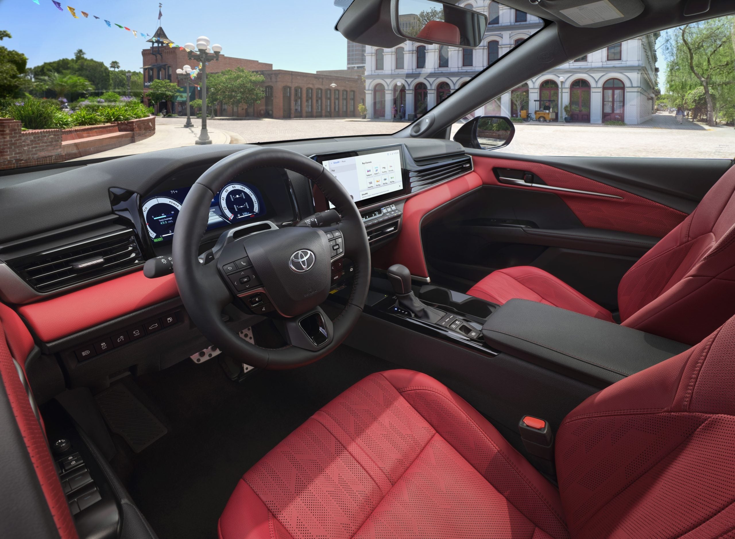 2026 Toyota Camry red leather interior with modern dashboard technology