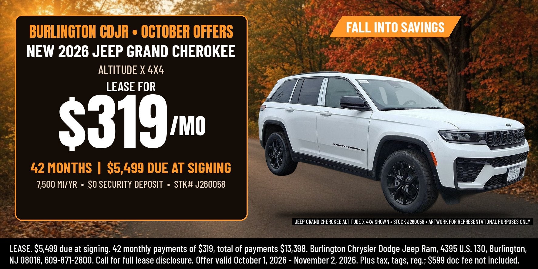 2026 Jeep Grand Cherokee Altitude X 4x4 - $319/mo