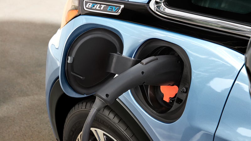 An EV charging port in a Chevrolet Bolt - Used Electirc Vehicles