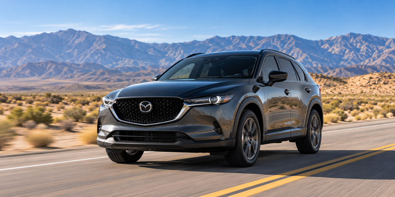 Mazda driving on a Southern California road after service