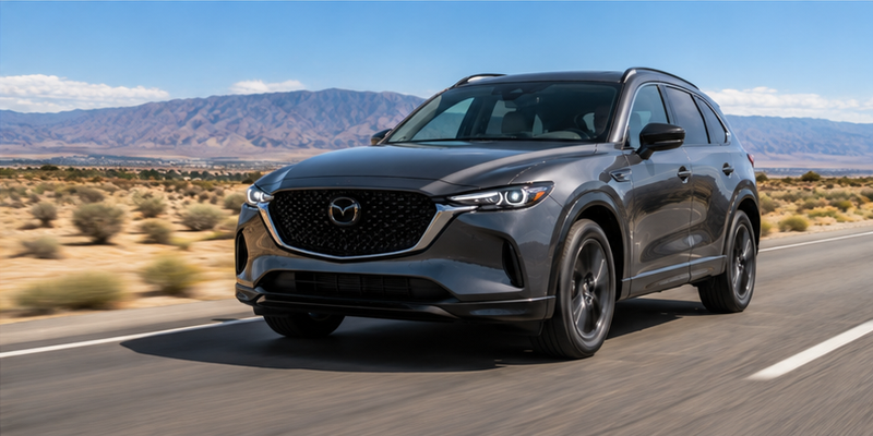 Mazda vehicle driving on a Southern California road
