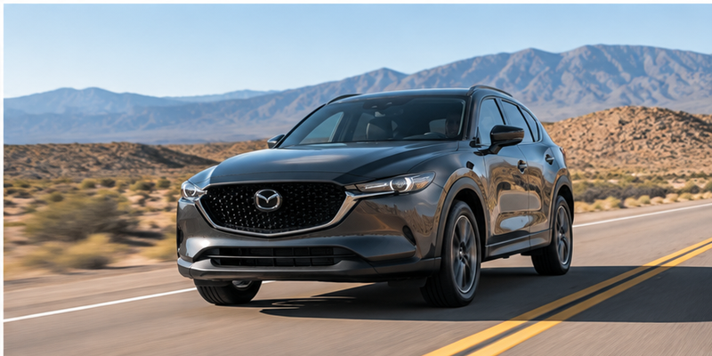 Mazda vehicle driving on the road after tire service