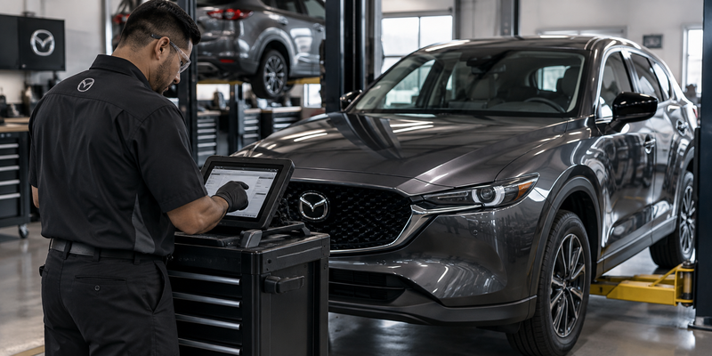 Mazda vehicle receiving professional transmission service