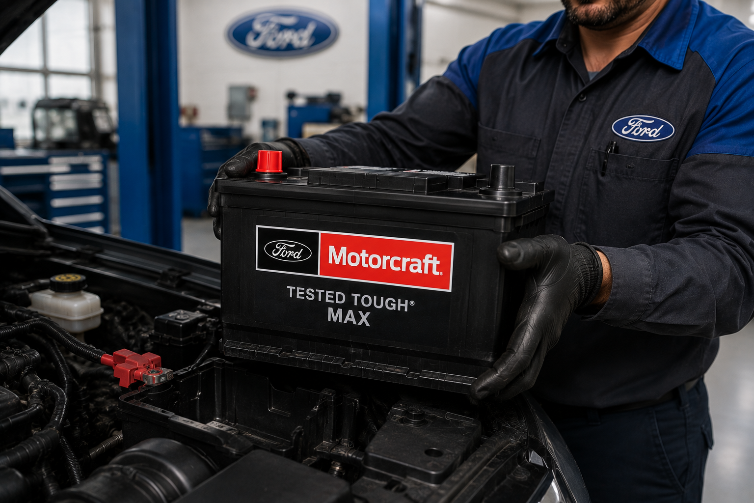 Diamond Ford service team assisting with Ford battery service