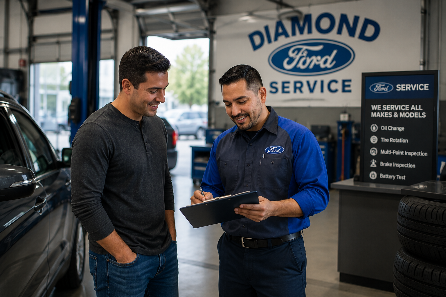 Diamond Ford service consultant helping a customer with vehicle service