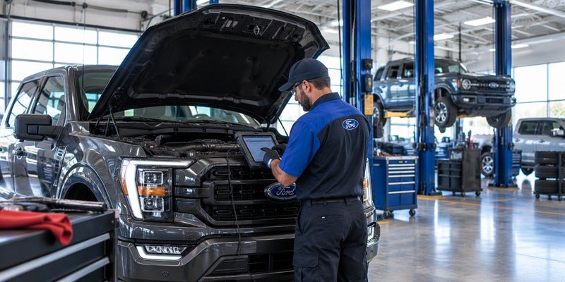 Ford technician using diagnostic equipment at Diamond Ford