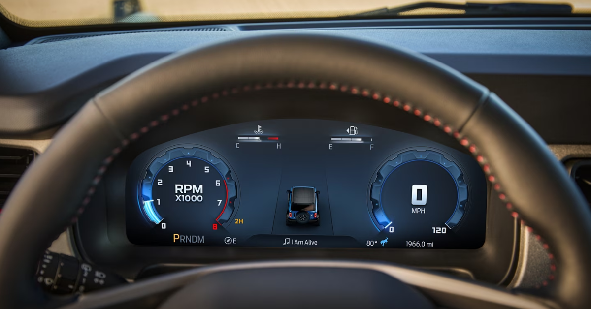 2025 Ford Bronco dashboard screen view through the steering wheel