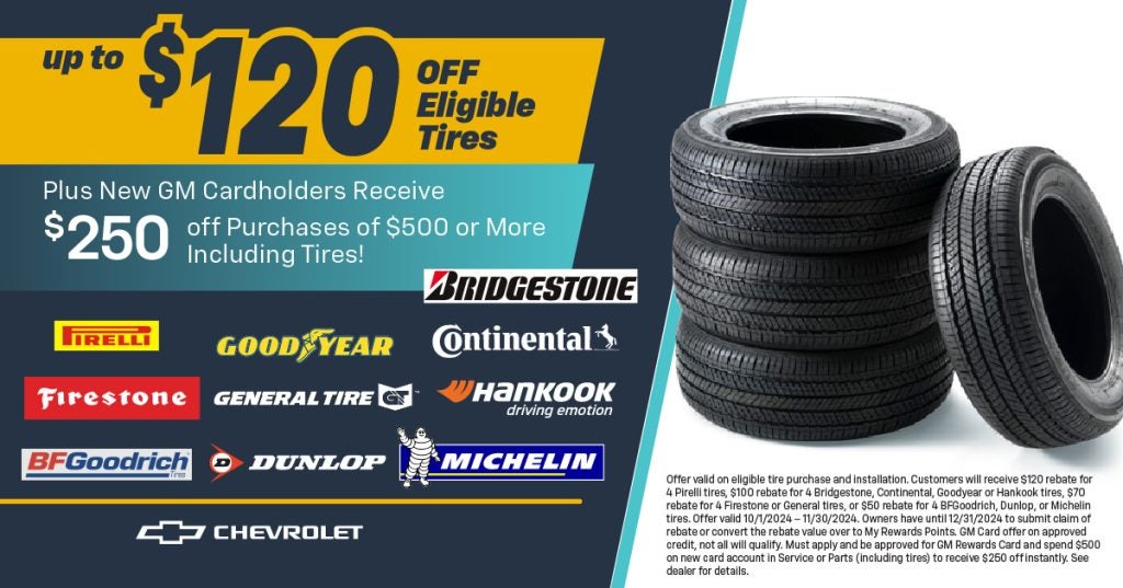 up to $120 off eligible tires 